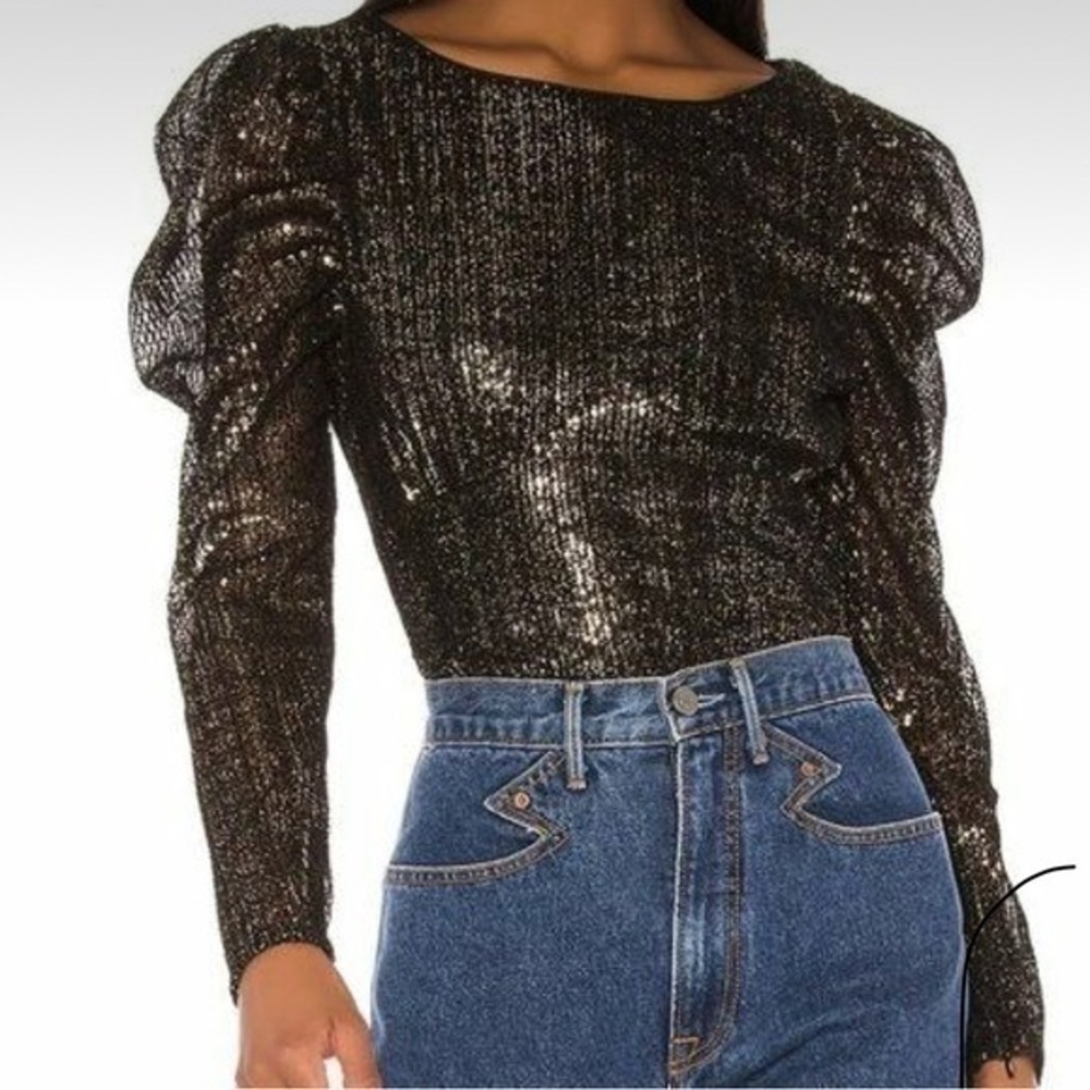 House of Harlow 1960 X Revolve Chiara sequins blouse noir gold size XL